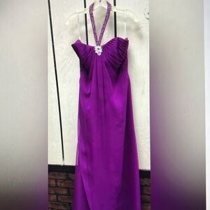 Size 12 Purple jeweled q ruching dress